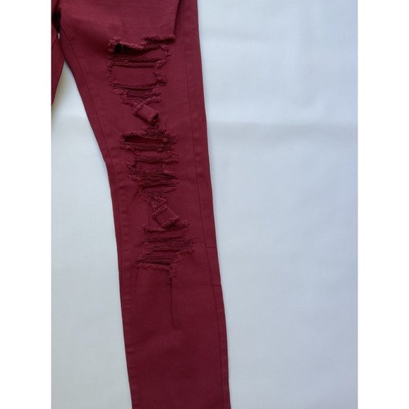 G By Guess Slim Straight Heavy Destroy Jeans In Red Size 32 - Picture 4 of 10